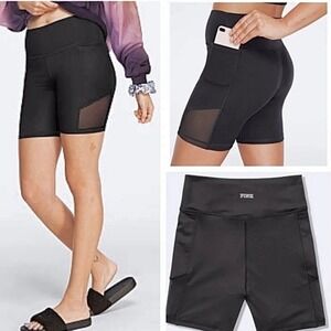 PINK Active Black High‎ Waist Biker Shorts with Pockets & Mesh Panels size Med.